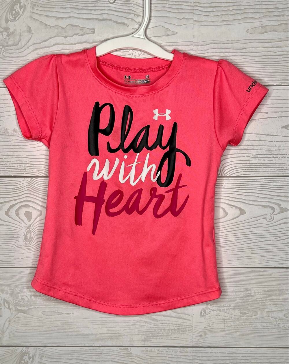 Under Armour HeatGear "Play With Heart" pink activewear t-shirt Toddler girl 3T